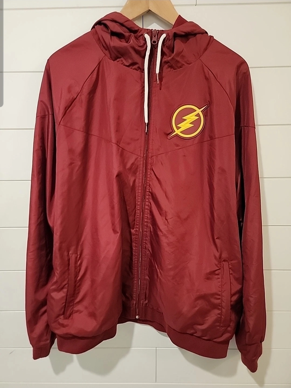 DC Comics Flash Logo Maroon Hooded Windbreaker Jacket